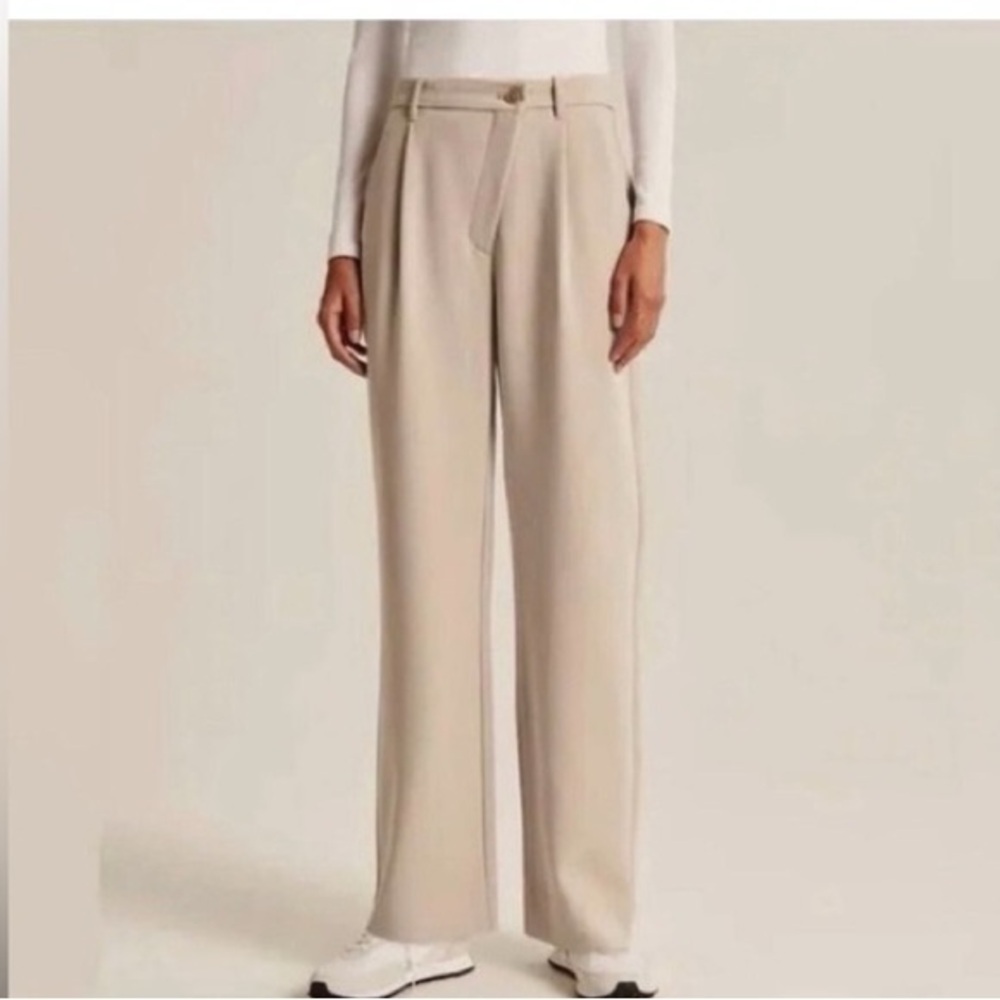 Abercrombie & Fitch Beige Crossover Waist Tailored Trouser Pants